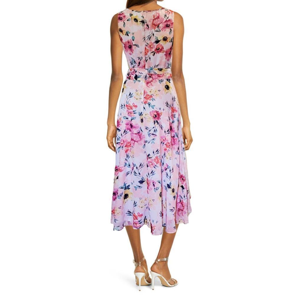New! Nicole Miller Floral Print Halter Neck Keyhole Hi-low Hem Flowy Midi Dress - Picture 2 of 6
